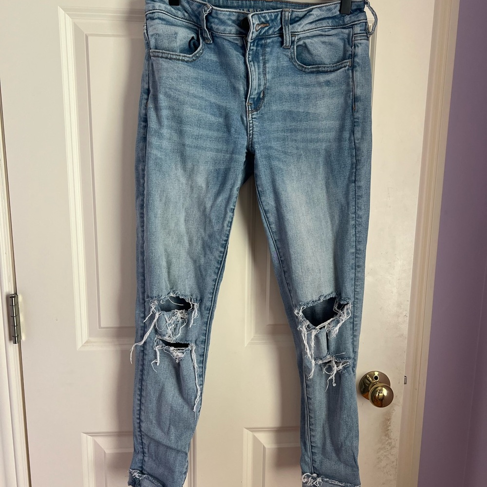 American Eagle Outfitters Light Blue Ripped Skinny Jeans